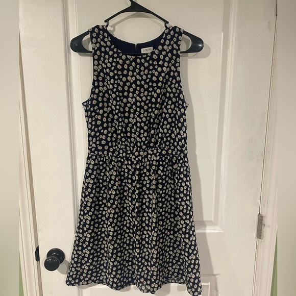 J.Crew A line Dress Fit Flare Floral Sleeveless Navy Blue Yellow Red Size 2 - Picture 2 of 9